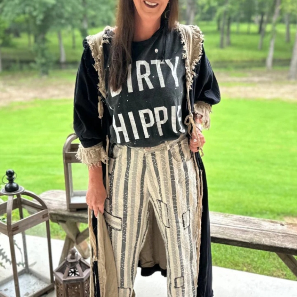 Jaded Gypsy Traveling On Pants Chic Striped Women's Pants in Gray